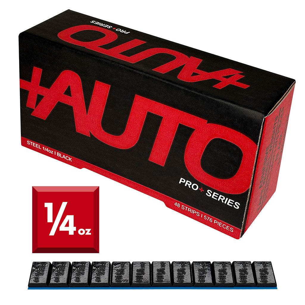 +AUTO | Steel 1/4 oz Stick-On Adhesive Tape Wheel Weight - 48 strips | 576 pcs | Black (PP25S48B576)