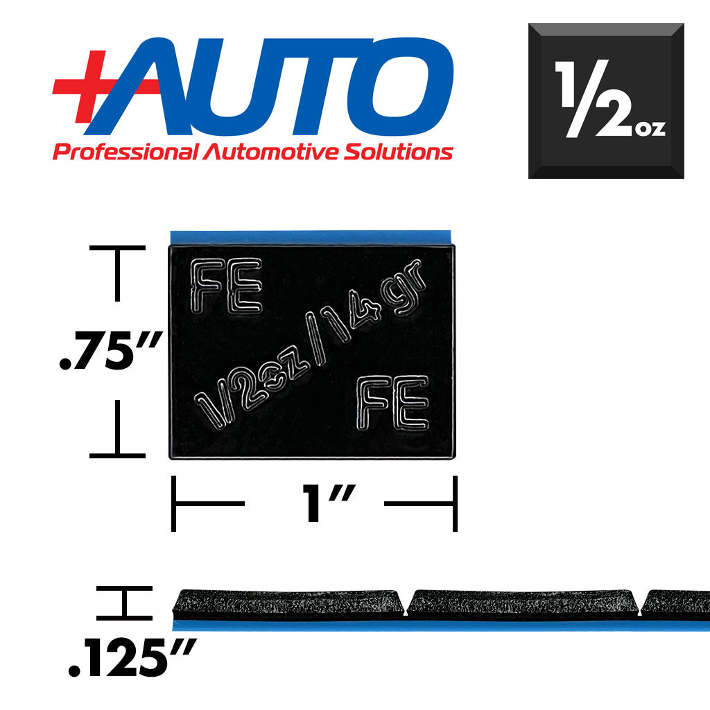 +AUTO Steel 1/2 oz Stick-On Adhesive Tape Wheel Weight - 48 strips | 288 pcs | Black
