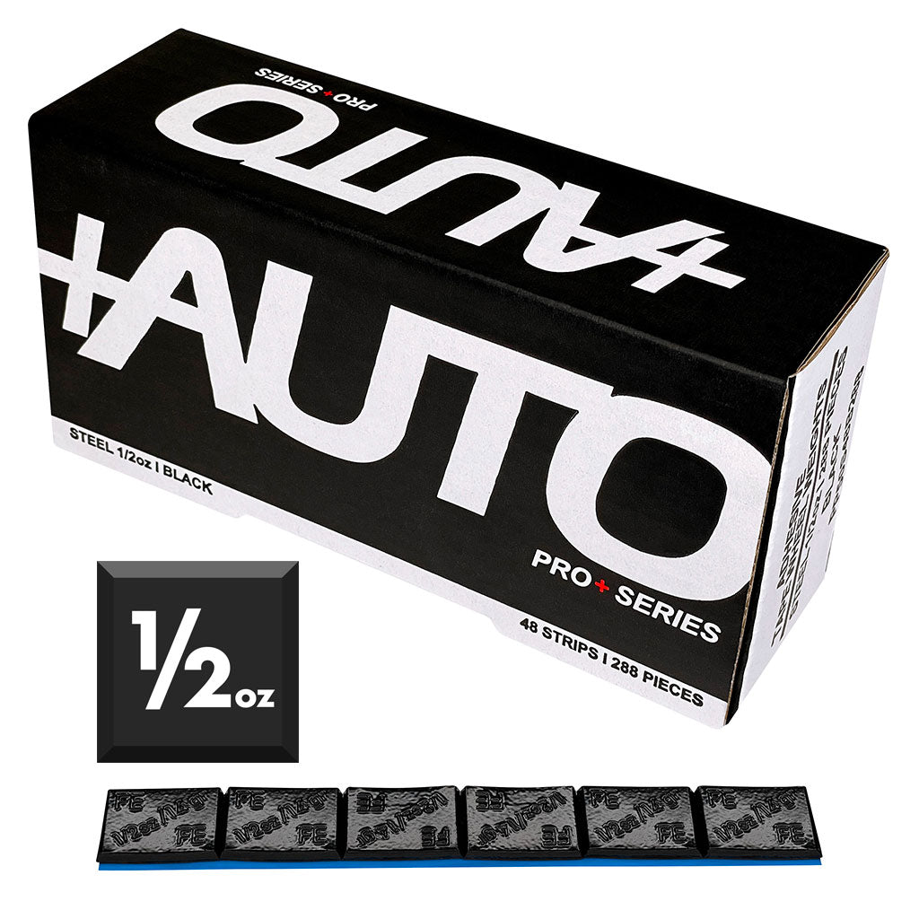 +AUTO | Steel 1/2 oz Stick-On Adhesive Tape Wheel Weight - 48 strips | 288 pcs | Black (PP50S48B288)