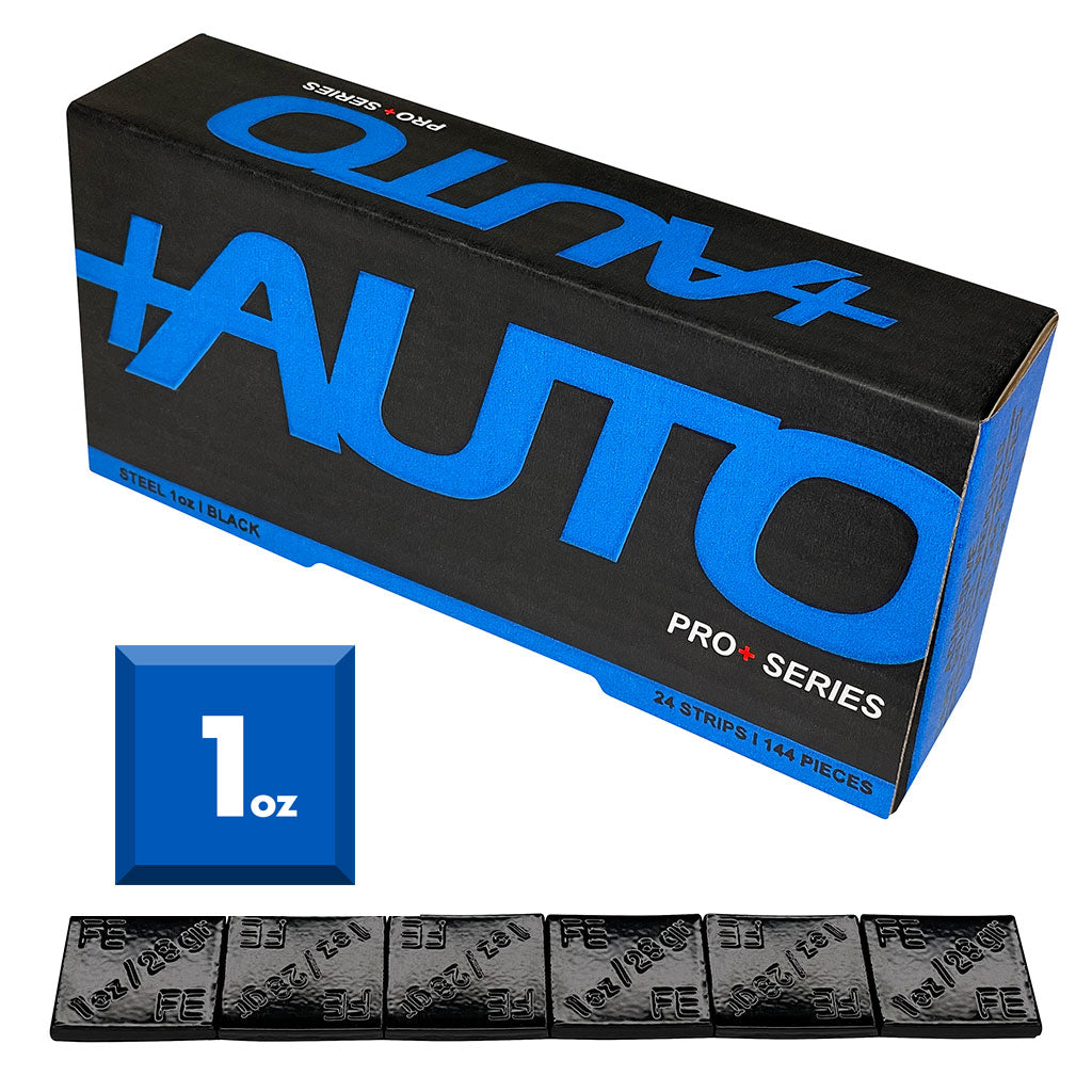 +AUTO Steel 1 oz Stick-On Adhesive Tape Wheel Weight - 24 strips | 144 pcs | Black