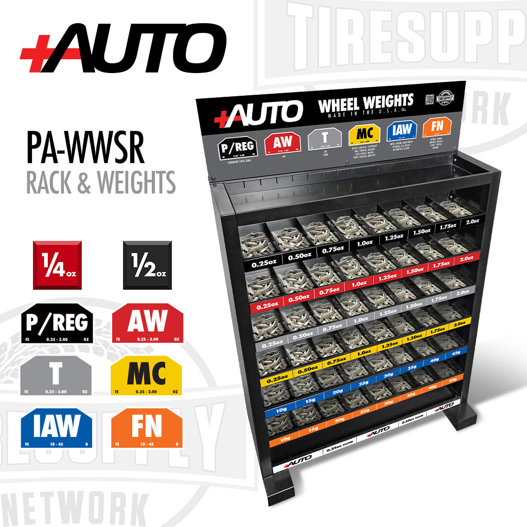 +AUTO | Wheel Weight Standing Rack: 8 Shelves - 46.5" x 36" x 16" HxLxW (PA-WWSR)