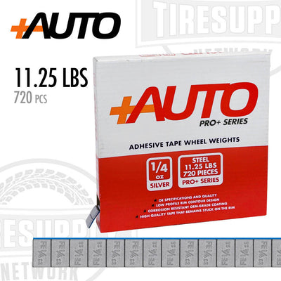 +AUTO PP25R11S720 | Steel 1/4 oz Stick-On Adhesive Tape Wheel Weight - 11.25 lbs | 720 pcs | Silver