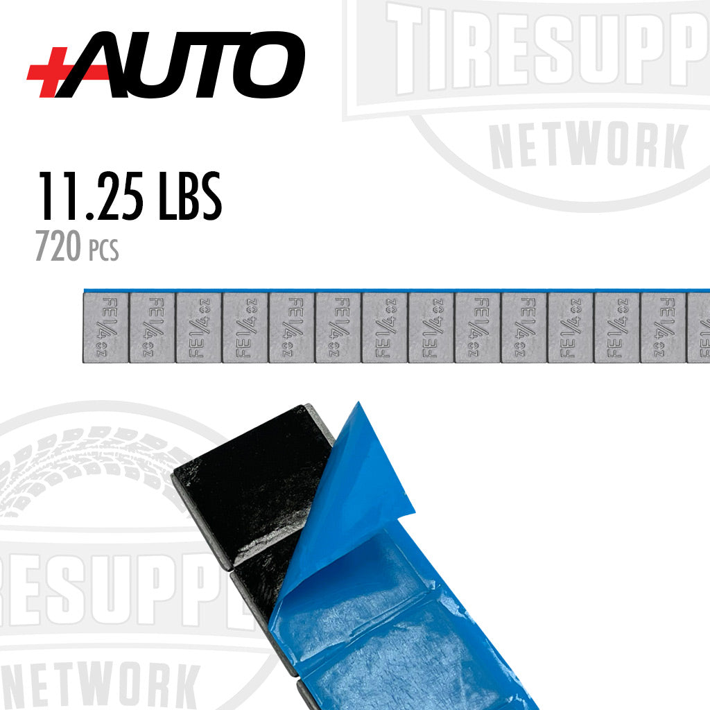 +AUTO | Steel 1/4 oz Stick-On Adhesive Tape Wheel Weight - 11.25 lbs | 720 pcs | Silver (PP25R11S720)