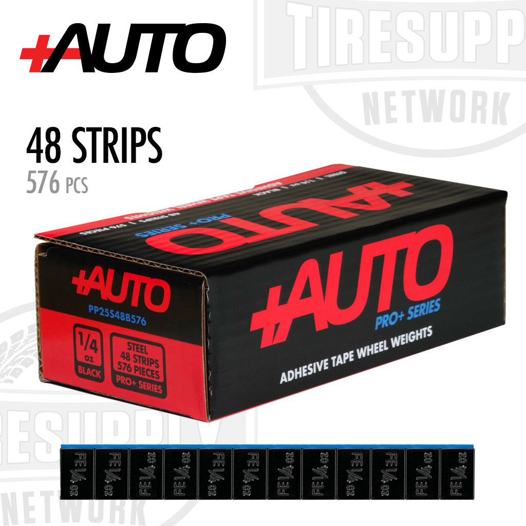 +AUTO | Steel 1/4 oz Stick-On Adhesive Tape Wheel Weight - 48 strips | 576 pcs | Black (PP25S48B576)