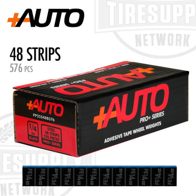 +AUTO PP25S48B576 | Steel 1/4 oz Stick-On Adhesive Tape Wheel Weight - 48 strips | 576 pcs | Black