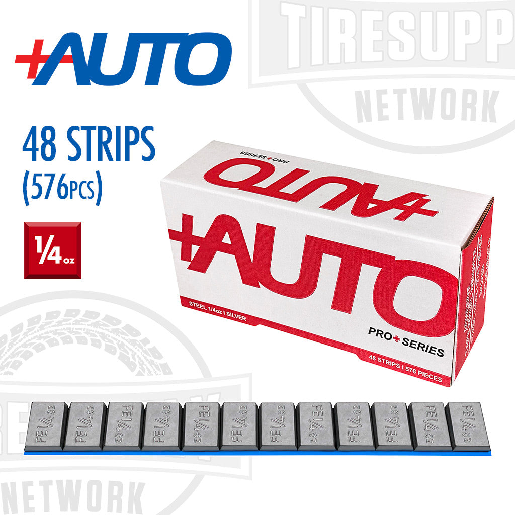 +AUTO | Steel 1/4 oz Stick-On Adhesive Tape Wheel Weight - 48 strips | 576 pcs | Silver (PP25S48S576)