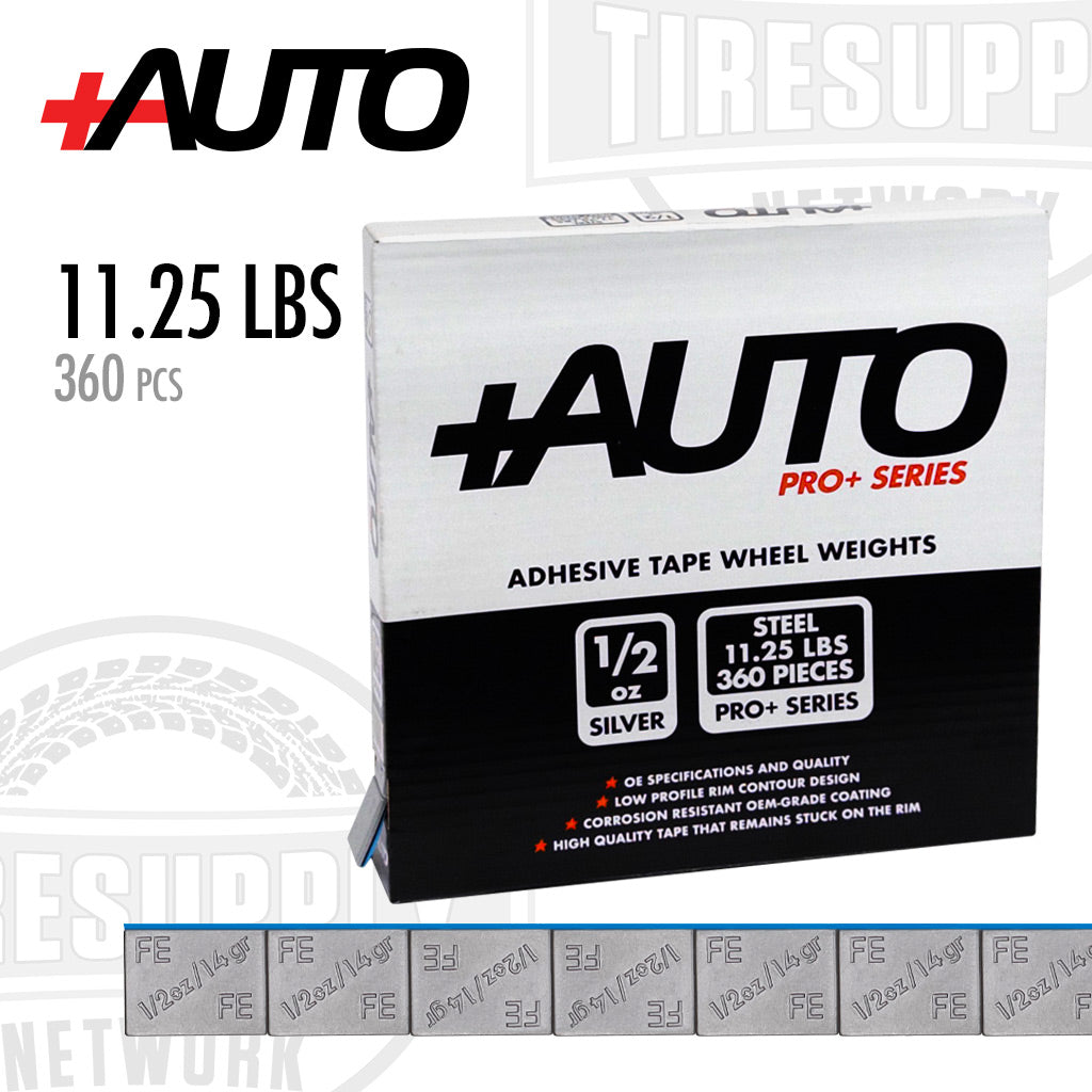 +AUTO | Steel 1/2 oz Stick-On Adhesive Tape Wheel Weight - 11.25 lbs | 360 pcs | Silver (PP50R11S360)