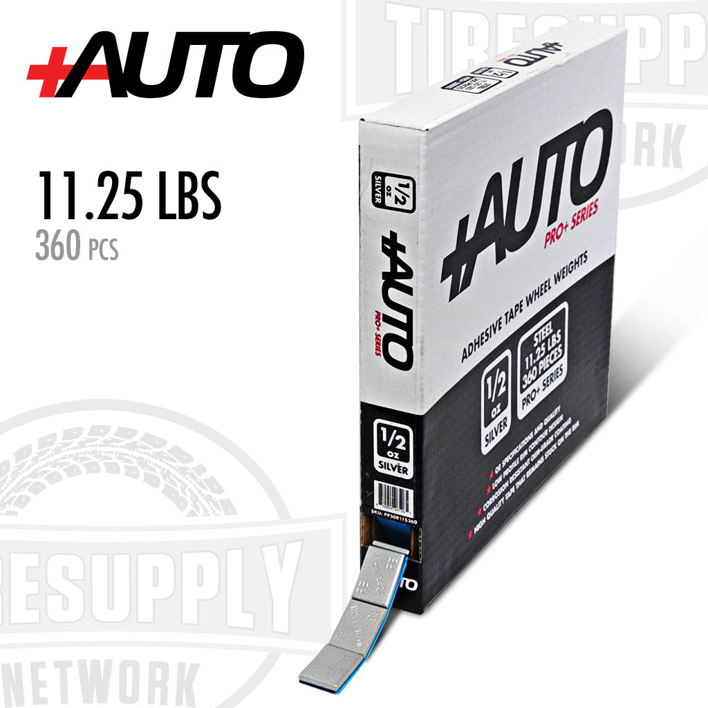 +AUTO | Steel 1/2 oz Stick-On Adhesive Tape Wheel Weight - 11.25 lbs | 360 pcs | Silver (PP50R11S360)