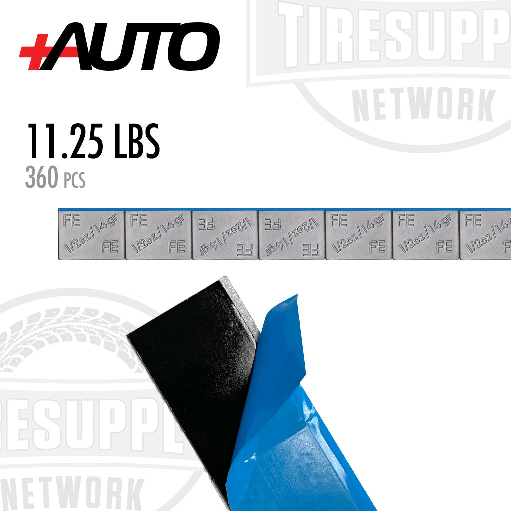 +AUTO | Steel 1/2 oz Stick-On Adhesive Tape Wheel Weight - 11.25 lbs | 360 pcs | Silver (PP50R11S360)