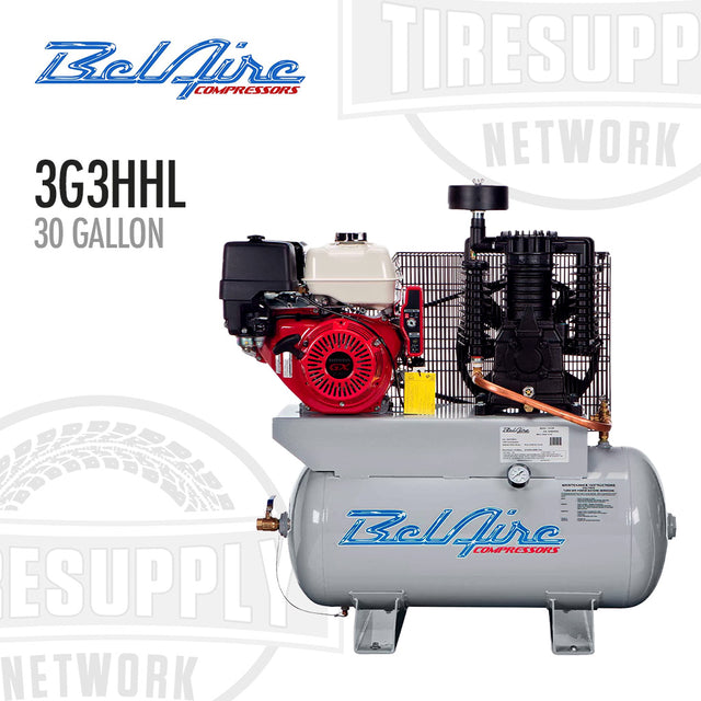Bel-Aire compressors 3G3HHL 30 gallon compressor on a white background with visible branding.