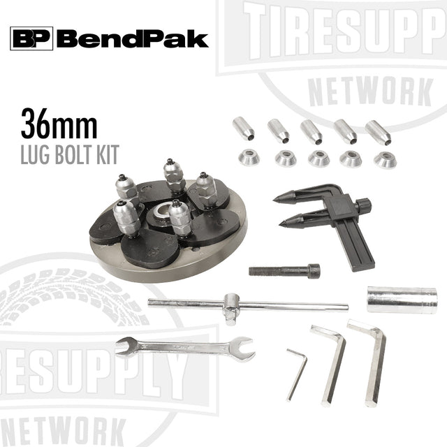 36mm lug bolt kit with tools on a white background, featuring BendPak branding. 5150020