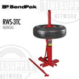 Red tire changer with a tire on a white background, featuring BendPak branding. RWS-3TC