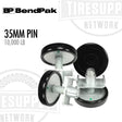 BendPak tire support pin with 35mm pin size and 10,000 lb capacity on a white background.