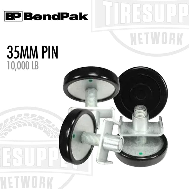 BendPak tire support pin with 35mm pin size and 10,000 lb capacity on a white background.