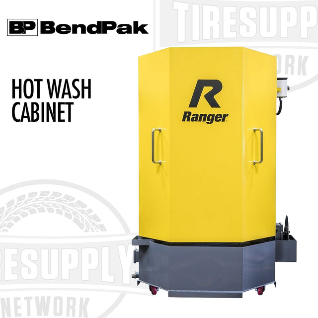Yellow hot wash cabinet with 'Ranger' branding on a white background, featuring BendPak logo. 5155117