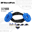 Coiled black and blue tubes with connectors on a white background, featuring BendPak branding.