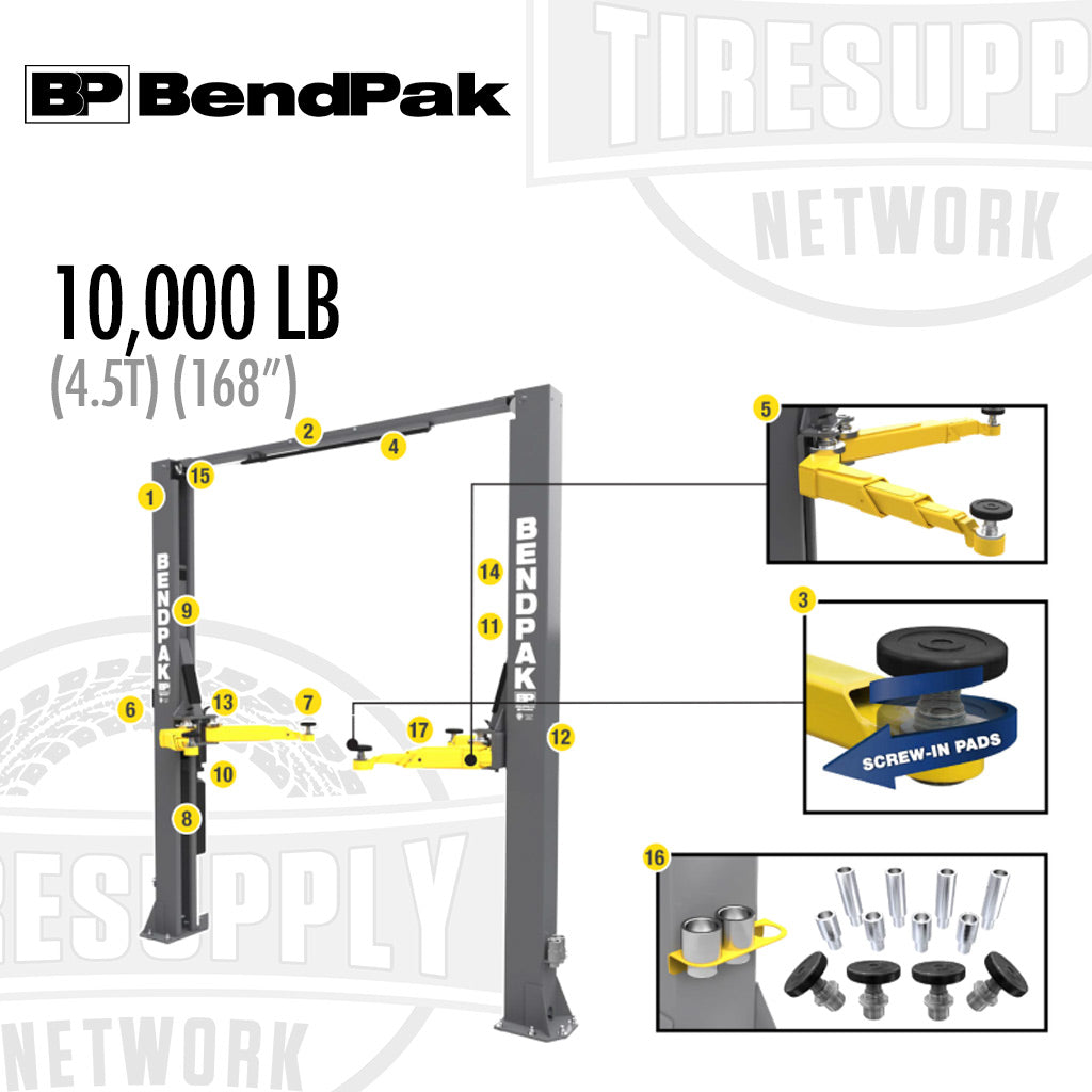 BendPak | 2-Post Lift 10,000 lb Capacity Adaptable Clearfloor - 168" Overall Height - 10AP-168 (5175305)