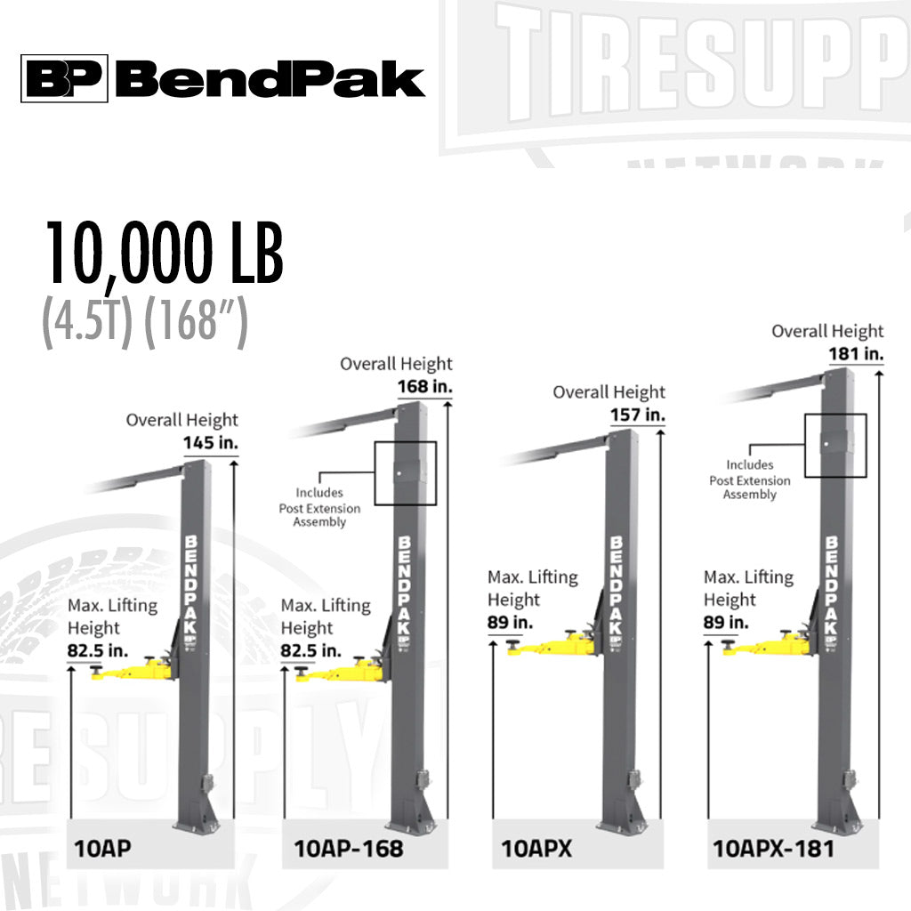 BendPak | 2-Post Lift 10,000 lb Capacity Adaptable Clearfloor - 168" Overall Height - 10AP-168 (5175305)