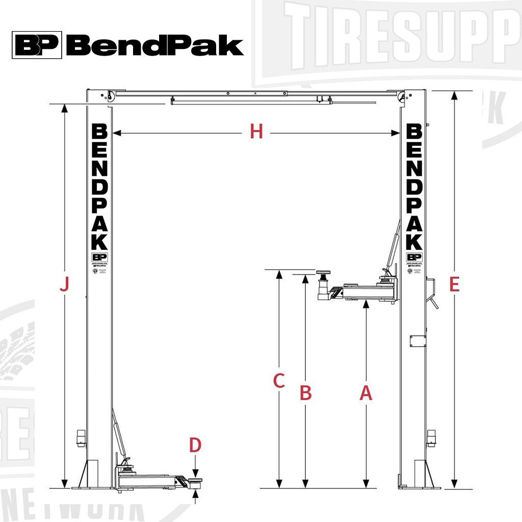 BendPak | 2-Post Lift 10,000 lb Capacity / Adaptable Clear-floor / Adjustable Width / HIGH-RISE 10APX-181 (5175307)