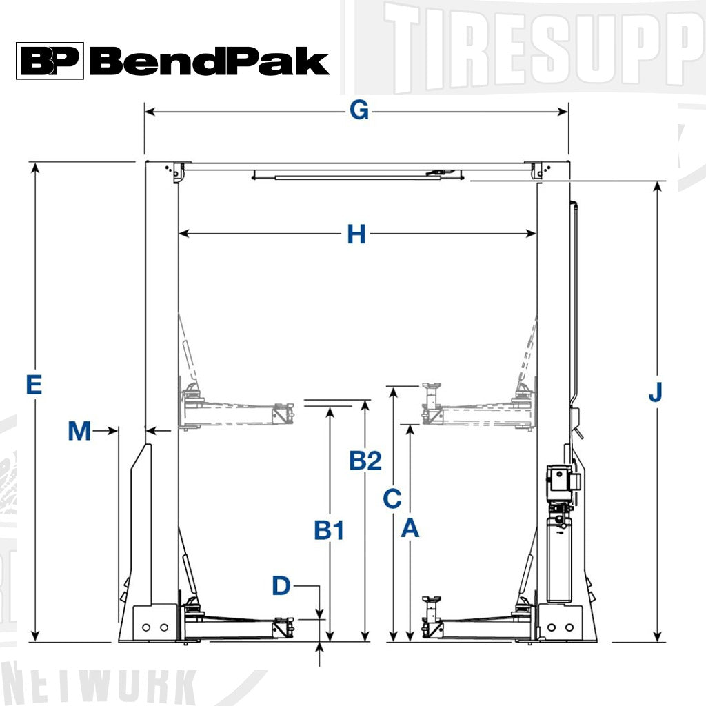 BendPak | 2-Post Lift 20,000 lb Capacity / Adaptable Clearfloor / High-Rise / Heavy-Duty Twin Post Lift 20AP (5175614)