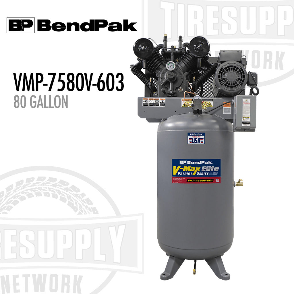 BendPak VMP-7580V-603 air compressor on a white background with visible branding. 5179113