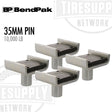 Metal pins with specifications on a white background, featuring BendPak and Tire Supply Network logos. 5215754