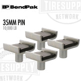 Metal pins with specifications on a white background, featuring BendPak and Tire Supply Network logos. 5215754