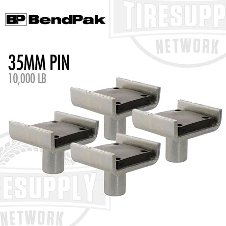 Metal pins with specifications on a white background, featuring BendPak and Tire Supply Network logos. 5215754
