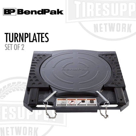 BendPak turnplate set on a white background with brand logos.