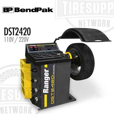 BendPak DST2420 tire balancing machine with a tire on a white background