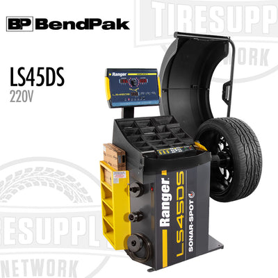 BendPak LS45DS tire balancing machine with digital display on a white background