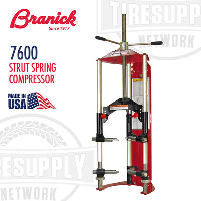 Branick 7600 Strut Spring Compressor, a heavy-duty metal tool primarily red in color, designed for automotive spring compression tasks.