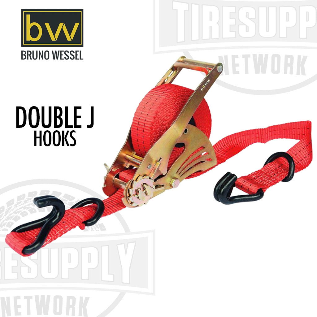 Bruno Wessel | Quickloader Retractable Ratchet Tie-Down Cargo Strap 15&#39; x 1.25&quot; with Double J Hooks 4,500 lbs (QL4500)