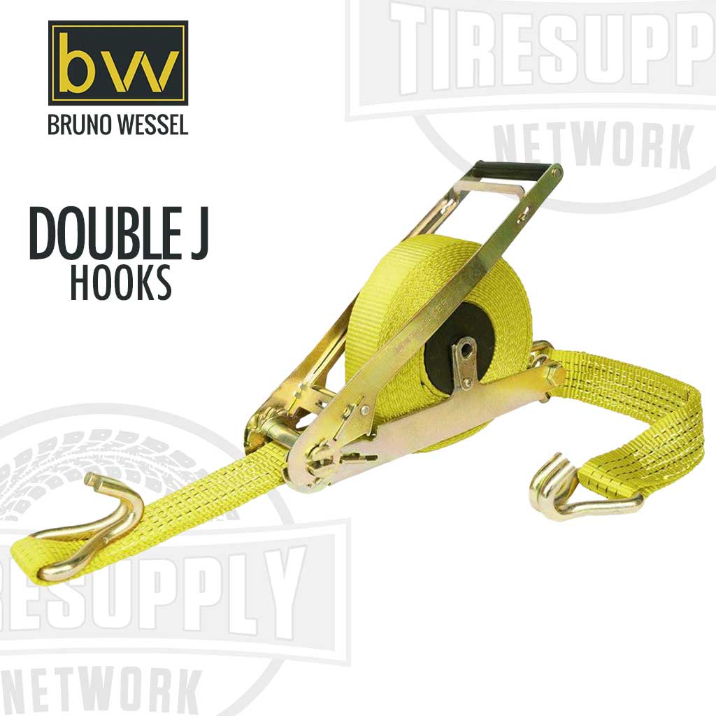 Bruno Wessel | Quickloader Retractable Ratchet Tie-Down Cargo Strap 25&#39; x 2&quot; with Double J Hooks, 10,000 lbs (QL1000FH)