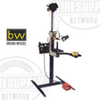 A Bruno Wessel AS-Style Semi-Automatic Tire Stud Insertion Machine on a white background, featuring a vertical metal structure, a tool tray, and branding elements. SATSIM-AS