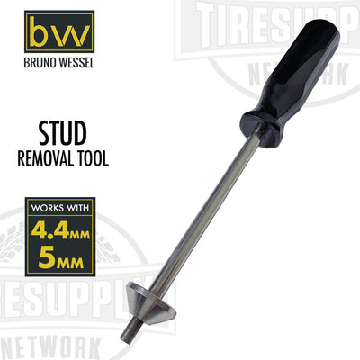 Bruno Wessel stud removal tool with black handle and metal tip, indicating 5mm and 4.4mm sizes.