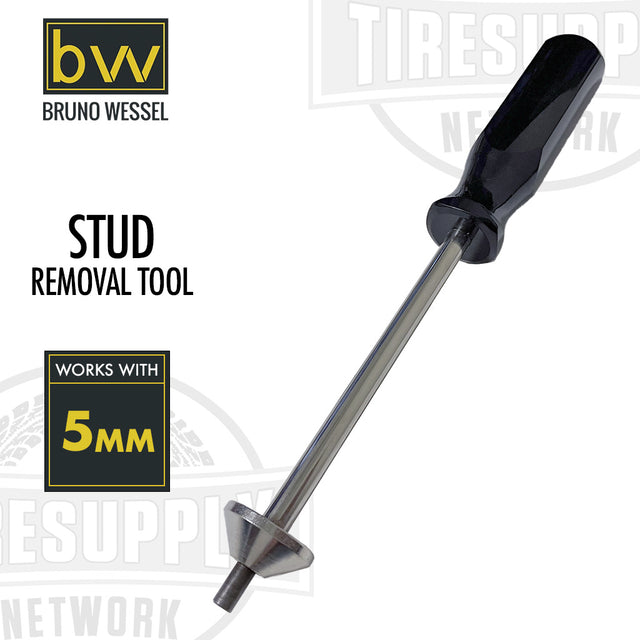 Bruno Wessel stud removal tool with a black handle and a metallic tip, labeled for 5mm size.