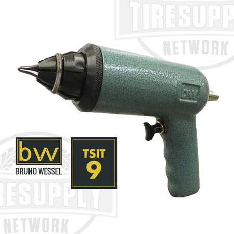 A green Bruno Wessel stud gun insertion tool for 9mm base flange tire studs, model TSIT-9.