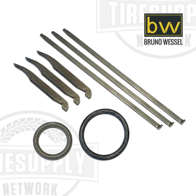 A set of metal parts for a Bruno Wessel stud gun, including various fingers and rings. TSIT8. TSIT-9. TSIT-11