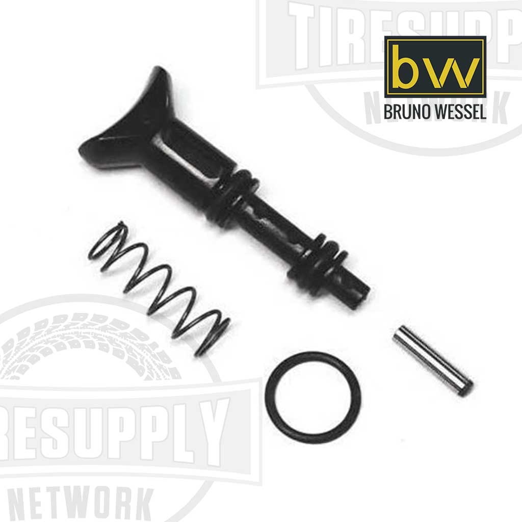 Stud gun trigger repair kit components laid out, including a trigger, O-rings, spring, and pin, with Bruno Wessel branding visible. TSIT-8. TSIT-9. TSIT-11