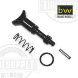 Stud gun trigger repair kit components laid out, including a trigger, O-rings, spring, and pin, with Bruno Wessel branding visible. TSIT-8. TSIT-9. TSIT-11