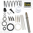 An array of stud gun repair kit components including springs, fingers, o-rings, pistons, and triggers laid out on a white background. TSIT-8. TSIT-9. TSIT-11.