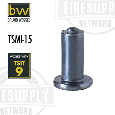 A single Bruno Wessel TSMI #15 Road Grip Steel Passenger and Light Truck Tire Stud, with branding and product information visible.