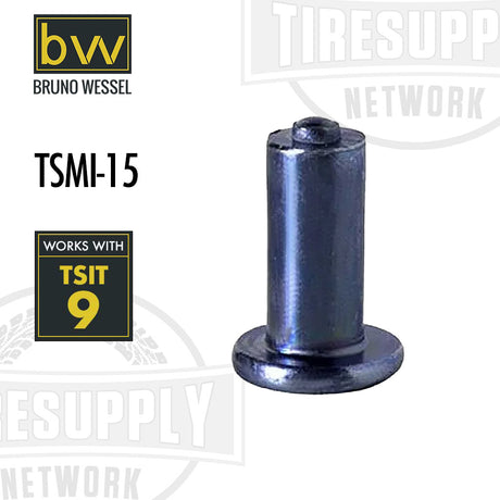 A single Bruno Wessel TSMI #15 Road Grip Steel Passenger and Light Truck Tire Stud, with branding and product information visible.