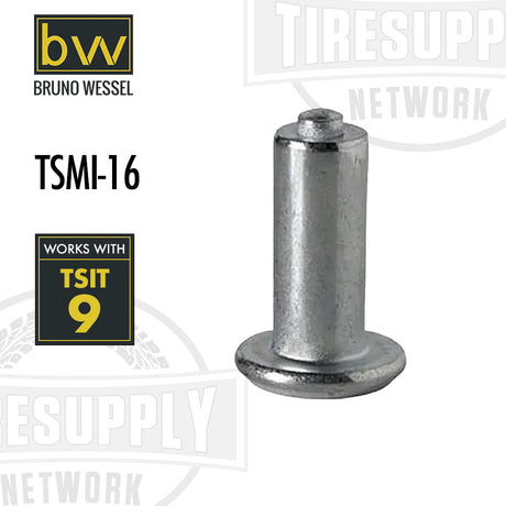 A single silver tire stud with branding logos for Bruno Wessel and TSMI-16, indicating the model and size.