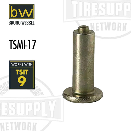 A single Bruno Wessel TSMI #17 gold-colored tire stud designed for passenger and light truck tires.