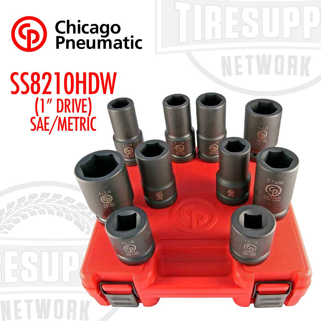 Chicago Pneumatic |  1″ Drive 10 Piece SAE &amp; Metric Impact Socket Set (SS8210HDW)