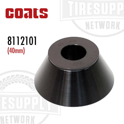 A black wheel balancer light truck D cone adapter with the Coats logo and the text '8112101 (40mm)' displayed.