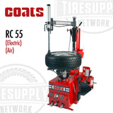 A red Coats RC 55 Rim Clamp Tire Changer with RC Robo-Arm Helper Device, capable of being used with either an electric or air motor. 85609950