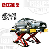Car on a Coats alignment scissor lift with Coats and TIRESUPP Network branding.